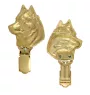Siberian Husky, Chukcha - brooch with a clip, gold-plated holder for a race number, elegant dog show pin from Art-Dog brand
