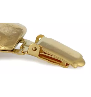 Siberian Husky, Chukcha - brooch with a clip, gold-plated holder for a race number, elegant dog show pin from Art-Dog brand