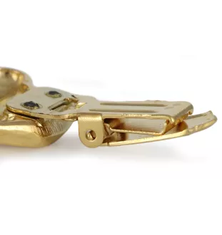 Siberian Husky, Chukcha - brooch with a clip, gold-plated holder for a race number, elegant dog show pin from Art-Dog brand