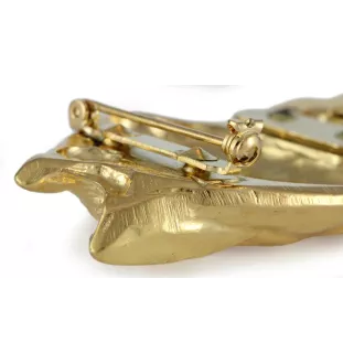 Siberian Husky, Chukcha - brooch with a clip, gold-plated holder for a race number, elegant dog show pin from Art-Dog brand