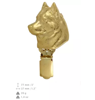 Siberian Husky, Chukcha - brooch with a clip, gold-plated holder for a start number, a gift for a dog show by Art-Dog brand.