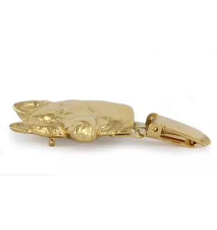 Siberian Husky, Chukcha - brooch with a clip, gold-plated holder for a start number, a gift for a dog show by Art-Dog brand.