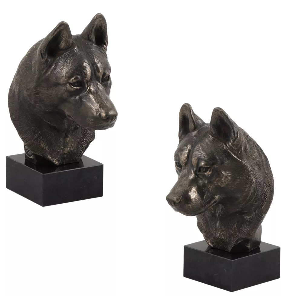 Siberian Husky, Chukcha - Dog statue, bust on stone base, sculpture, trophy for dog show by Art-Dog brand