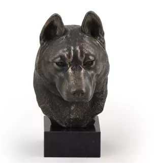 Siberian Husky, Chukcha - Dog statue, bust on stone base, sculpture, trophy for dog show by Art-Dog brand
