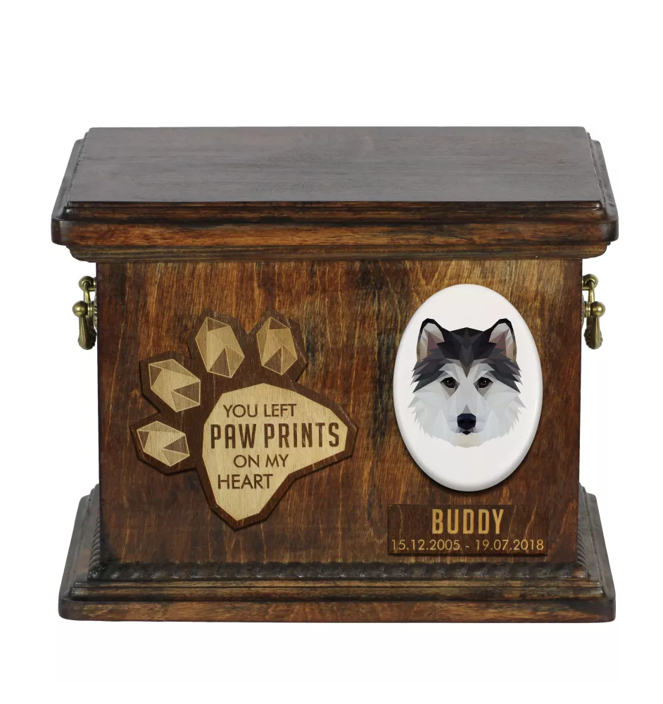 Siberian Husky, Chukcha - urn for dog ashes, personalized urn with engraving, commemorative box for dog ashes by Art-Dog brand