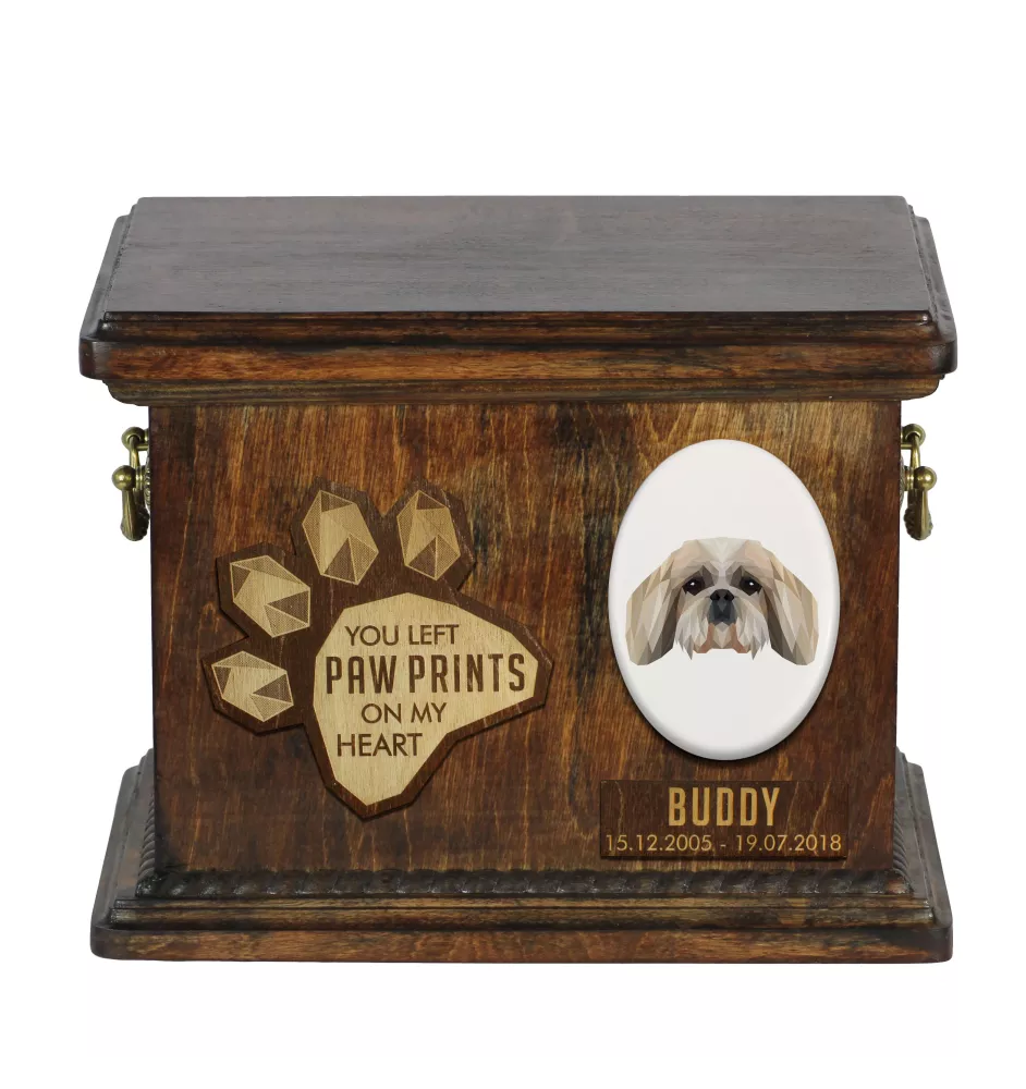 Shih Tzu drewnianai urna z psem Art-Dog