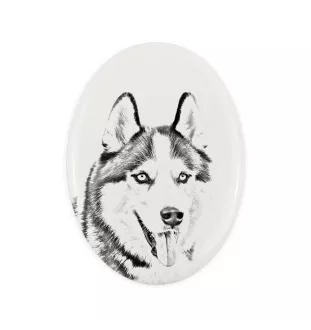 Husky de Sibérie, Husky sibérien - une plaque commémorative avec une photo de chien, une plaque funéraire avec une impression, une plaque ovale personnalisée de la marque Art-Dog