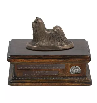 Shih Tzu, Chrysanthemum Dog - urn for dog ashes, personalized urn with a statue, wooden urn with a dog by Art-Dog brand