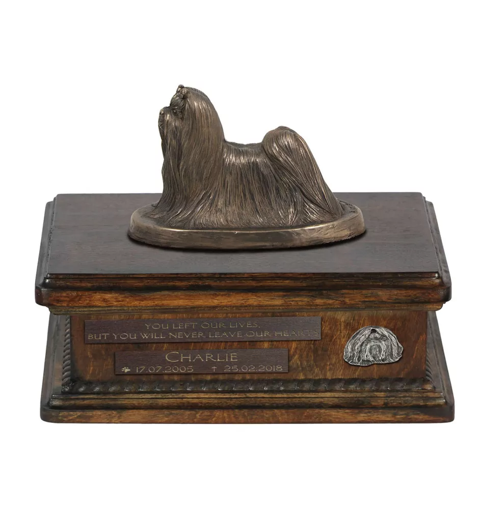 Shih Tzu urne in Hundeasche, personalisierte Urne mit Statue, Holzurne mit Hund von Art-Dog