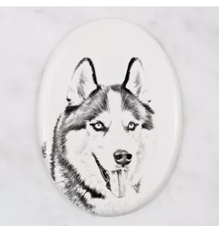 Siberian Husky - Gedenktafel mit einem Foto eines Hundes, Grabplatte mit Druck, personalisierte ovale Platte der Marke Art-Dog
