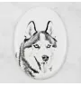 Husky de Sibérie, Husky sibérien - une plaque commémorative avec une photo de chien, une plaque funéraire avec une impression, une plaque ovale personnalisée de la marque Art-Dog