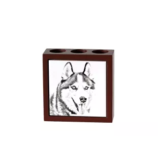 Siberian Husky, Chukcha - pen holder with a dog, desk organizer with a print, personalized desk decoration from the Art-Dog brand.