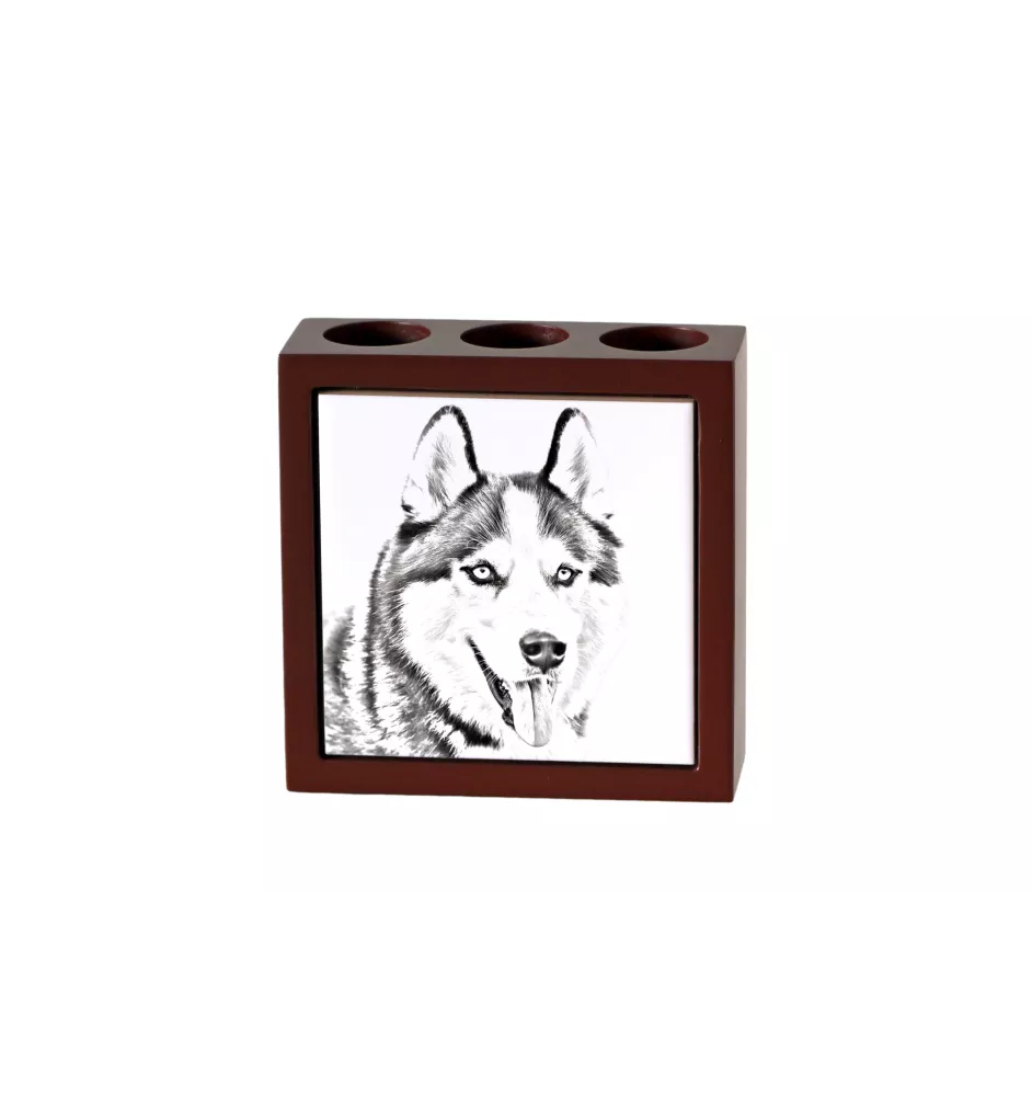 Siberian Husky, Chukcha - pen holder with a dog, desk organizer with a print, personalized desk decoration from the Art-Dog brand.