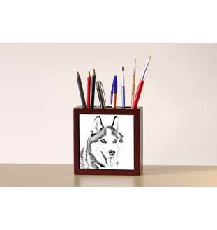 Siberian Husky, Chukcha - pen holder with a dog, desk organizer with a print, personalized desk decoration from the Art-Dog brand.