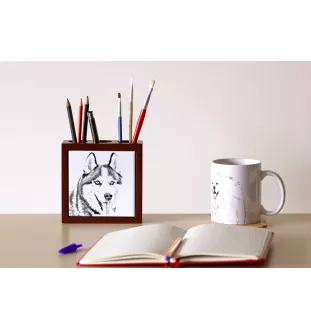 Siberian Husky, Chukcha - pen holder with a dog, desk organizer with a print, personalized desk decoration from the Art-Dog brand.