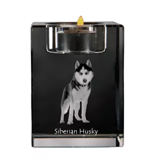 Husky de Sibérie, Husky sibérien - Bougeoir avec photo de chien, porte bougie en cristal, cadeau personnalisé par la marque Art-Dog