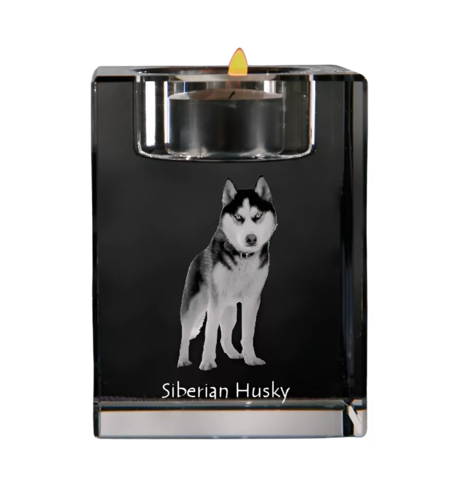 Siberian Husky, Chukcha - Candle holder with dog photo, crystal tealight holder, personalised gift by Art-Dog brand