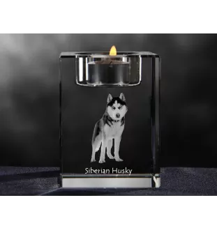 Siberian Husky, Chukcha - Candle holder with dog photo, crystal tealight holder, personalised gift by Art-Dog brand