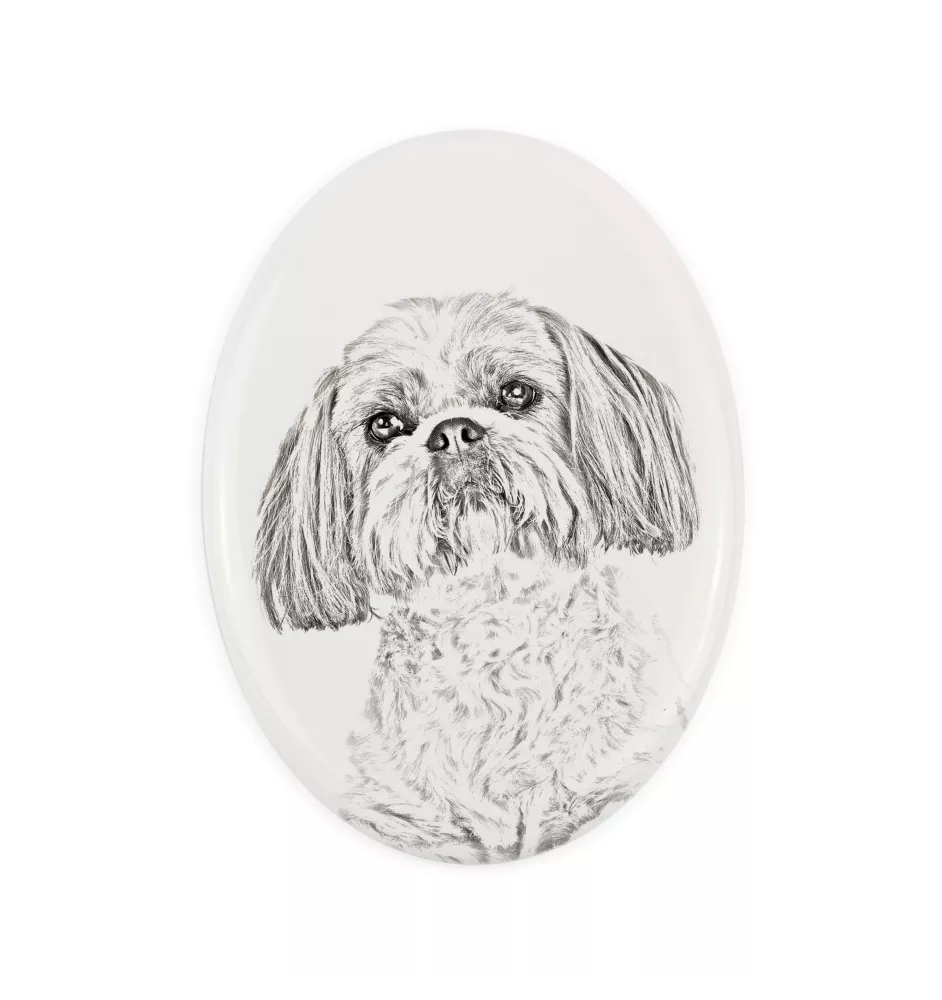 Shih Tzu, Chrysanthemum Dog - commemorative plaque with a photo of a dog, tombstone with a print, personalized oval plaque from the Art-Dog brand