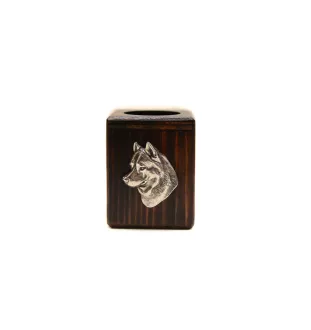 Husky de Sibérie, Husky sibérien - bougeoir en bois avec un chien, un souvenir unique après la perte d'un chien, une œuvre artisanale de la marque Art-Dog