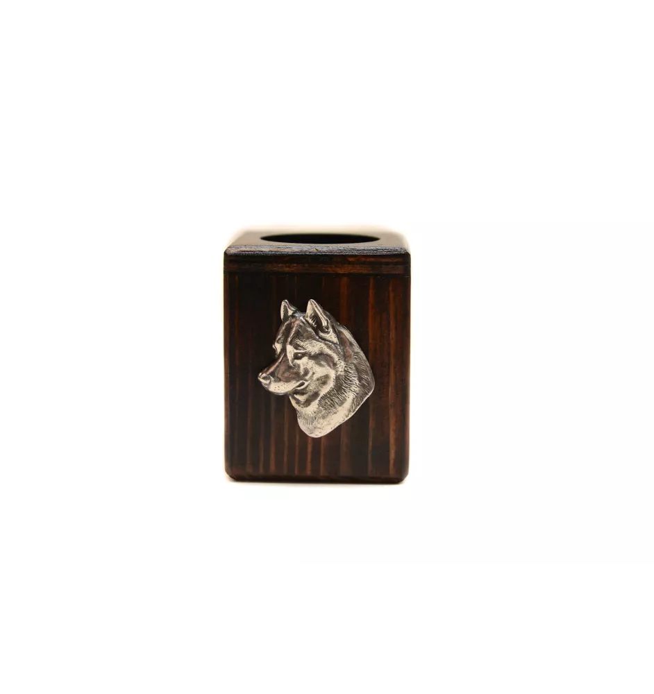 Husky de Sibérie, Husky sibérien - bougeoir en bois avec un chien, un souvenir unique après la perte d'un chien, une œuvre artisanale de la marque Art-Dog