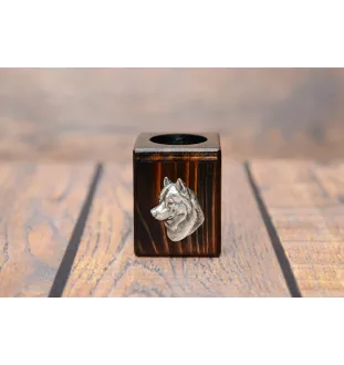Husky de Sibérie, Husky sibérien - bougeoir en bois avec un chien, un souvenir unique après la perte d'un chien, une œuvre artisanale de la marque Art-Dog