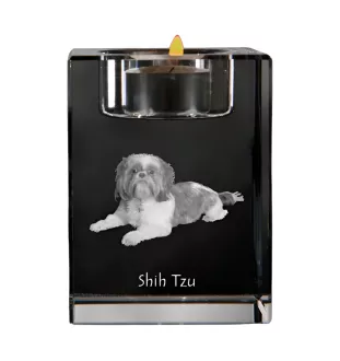 Shih Tzu - Bougeoir avec photo de chien, porte bougie en cristal, cadeau personnalisé par la marque Art-Dog