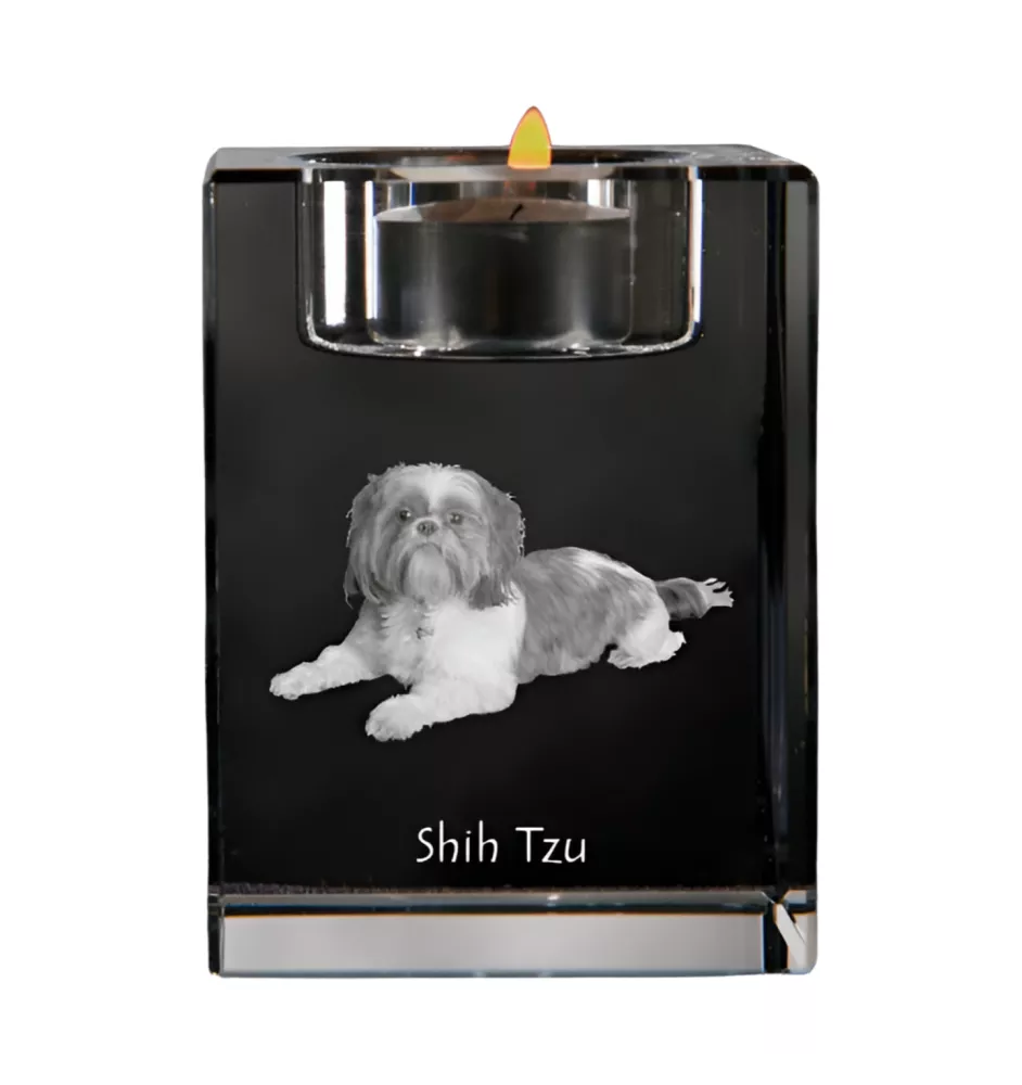 Shih Tzu - Bougeoir avec photo de chien, porte bougie en cristal, cadeau personnalisé par la marque Art-Dog