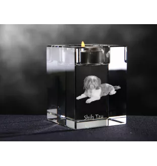 Shih Tzu - Bougeoir avec photo de chien, porte bougie en cristal, cadeau personnalisé par la marque Art-Dog