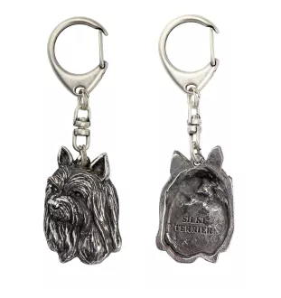 Terrier soyeux - Porte-clés argenté avec chien, décoration de sac à main, pendentif de sac à dos par la marque Art-Dog