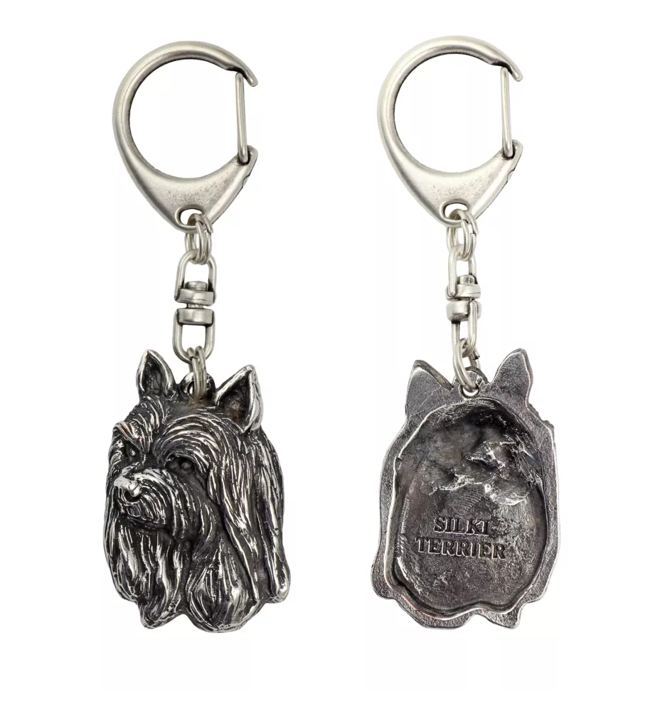 Terrier soyeux - Porte-clés argenté avec chien, décoration de sac à main, pendentif de sac à dos par la marque Art-Dog