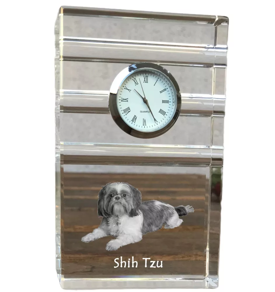 Shih Tzu - Glasuhr mit Foto, Foto eines Hundes im Kristall, personalisierte Tischuhr für das Büro der Marke Art-Dog