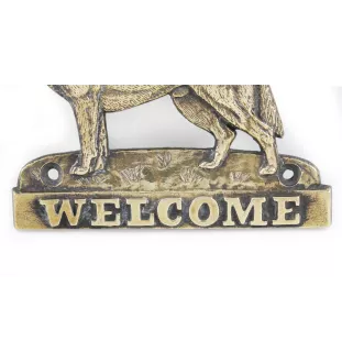 Siberian Husky, Chukcha - a door sign with a dog, a brass welcome plaque, a unique sign with the inscription Welcome from the Art-Dog brand