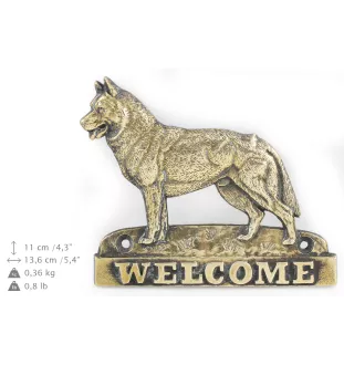 Siberian Husky, Chukcha - a door sign with a dog, a brass welcome plaque, a unique sign with the inscription Welcome from the Art-Dog brand