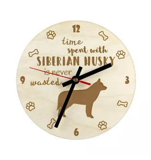 Husky de Sibérie, Husky sibérien - horloge avec chien, horloge en bois, horloge murale pour les amoureux des chiens, horloge de bureau et étagère, Art-Dog