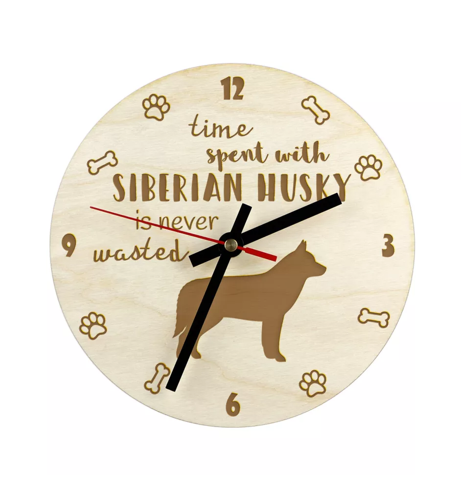 Husky de Sibérie, Husky sibérien - horloge avec chien, horloge en bois, horloge murale pour les amoureux des chiens, horloge de bureau et étagère, Art-Dog