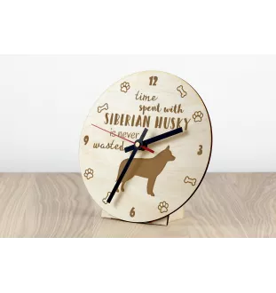Siberian Husky - Hundeuhr, Holzuhr, Wanduhr für Hundefreunde, Tisch- und Regaluhr, Art-Dog