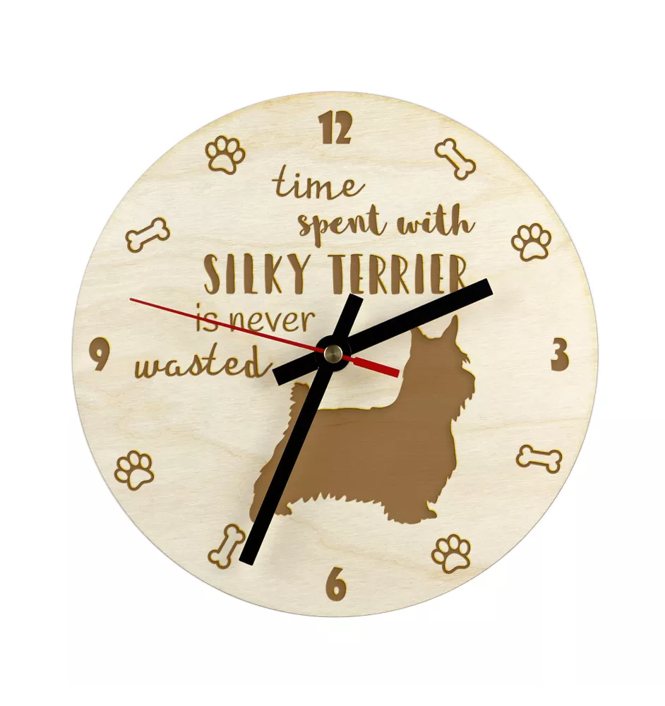 Terrier soyeux - horloge avec chien, horloge en bois avec gravure, horloge personnalisée par Art-Dog