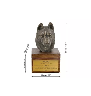 Siberian Husky - Eine Ascheurne für Hunde mit einer Statuette, eine kleine Urne für Hunde, eine personalisierte Urne mit dem Porträt eines Hundes von der Marke Art-Dog.