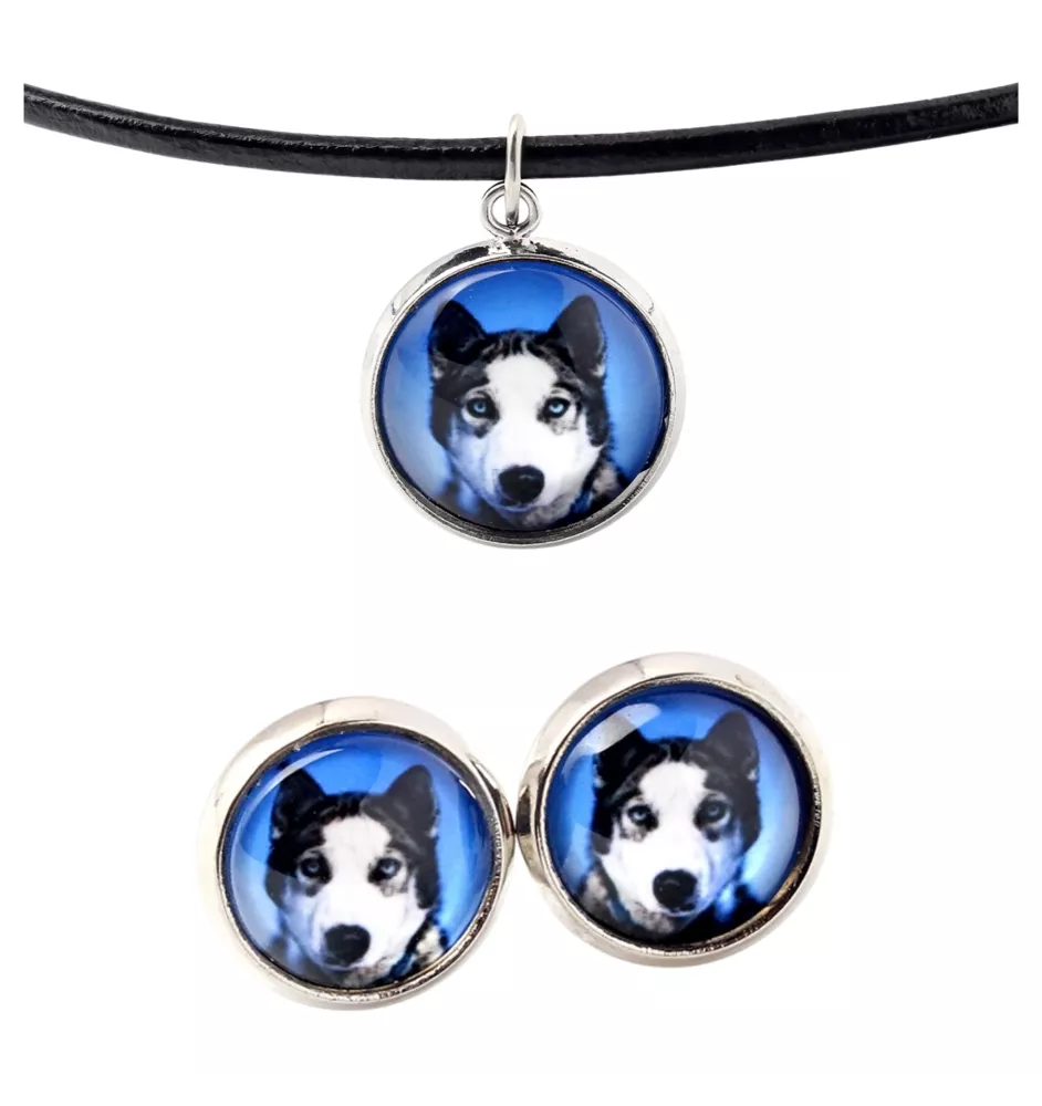 Husky de Sibérie, Husky sibérien - boîte à bijoux avec votre photo, ensemble collier et boucles d'oreilles, produits personnalisés de la marque Art-Dog