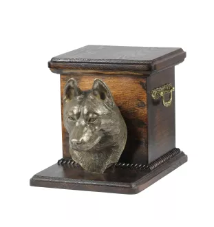 Siberian Husky - Eine Urne für die Asche eines Hundes mit einer Statuette, eine elegante Urne für einen Hund, eine außergewöhnliche Urne mit dem Porträt eines Hundes von der Marke Art-Dog.