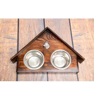 Siberian Husky, Chukcha - wooden stand with bowls for a dog, decorative dog bowls, a gift for adopting a dog from the Art-Dog brand