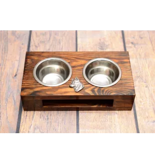 Siberian Husky, Chukcha - wooden stand with bowls for a dog, steel dog bowls, a gift for adopting a dog from the Art-Dog brand