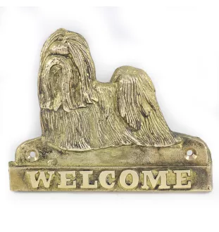 Shih Tzu - une plaque de porte avec un chien, une plaque de bienvenue en laiton, une enseigne exceptionnelle avec l'inscription Welcome de la marque Art-Dog