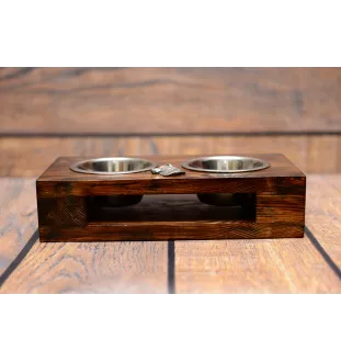 Siberian Husky, Chukcha - wooden stand with bowls for a dog, steel dog bowls, a gift for adopting a dog from the Art-Dog brand