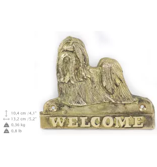 Shih Tzu - une plaque de porte avec un chien, une plaque de bienvenue en laiton, une enseigne exceptionnelle avec l'inscription Welcome de la marque Art-Dog