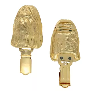 Shih Tzu, Chrysanthemum Dog - brooch with a clip, gold-plated holder for a race number, elegant dog show pin from Art-Dog brand