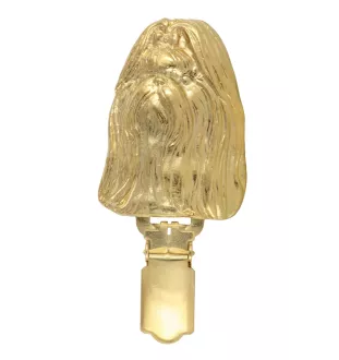 Shih Tzu, Chrysanthemum Dog - brooch with a clip, gold-plated holder for a race number, elegant dog show pin from Art-Dog brand
