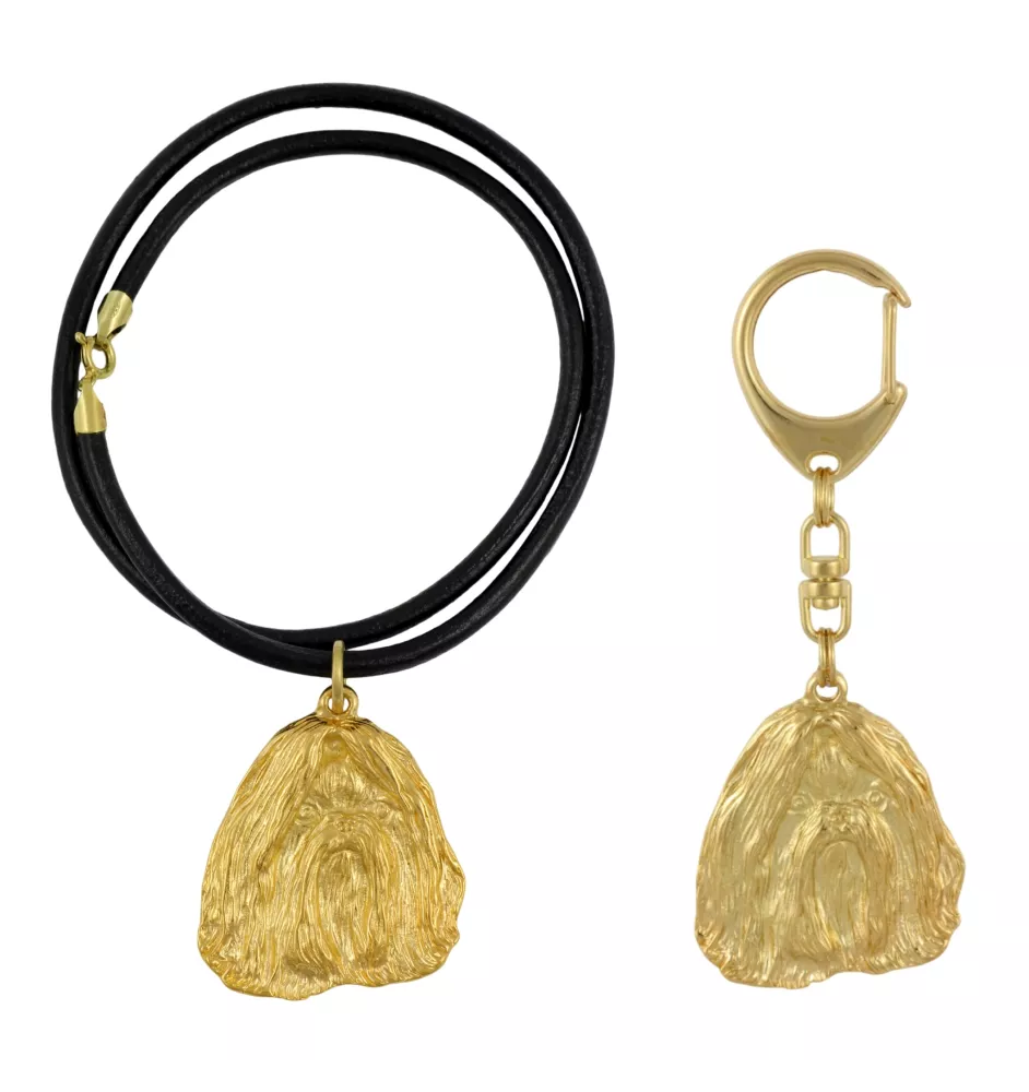 Shih Tzu - porte-clés et collier avec chien dans une boîte, produit plaqué or de haute qualité, marque Art-Dog