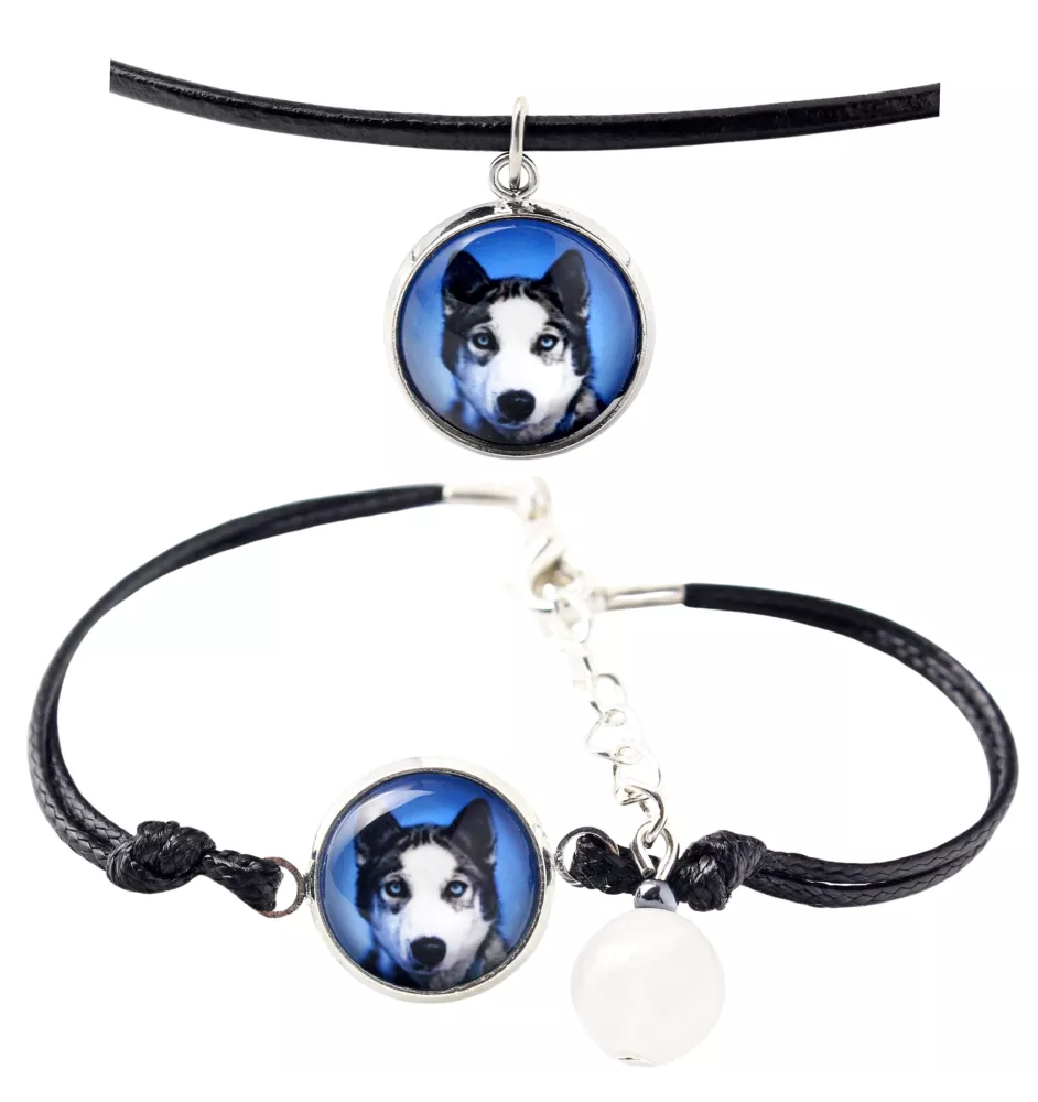 Siberian Husky, Chukcha - a set of jewelry with your photo, handmade set, bracelet and necklace by Art.-Dog brand